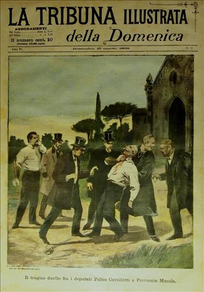Immagine <p style="margin-top:0cm;margin-right:0cm;margin-bottom:14.1pt;margin-left:
0cm">«La
Tribuna. Supplemento illustrato della Domenica», 18 marzo 1898<o:p></o:p></p><p>

</p><p style="margin: 0cm 0cm 14.1pt;">Una delle numerose copertine che ritraggono il duello in cui muore Felice Cavallotti, nella sfida d'onore contro Ferruccio Macola</p>
